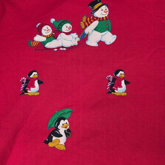 Vintage DiCarlo Red Button-Up Christmas Cardigan W/ Snowman Print - Picture 7 of 10